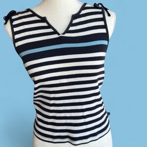 Limited Too Black and White Striped Tank Top with Blue Accent